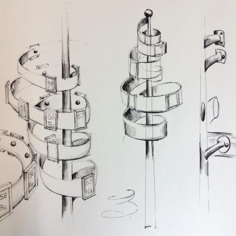 Sketch of concept for periodic spiral sculpture by Carl Padgham