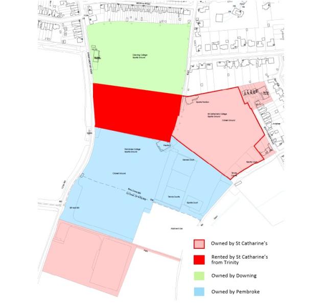 Map of St Catharine's, Downing and Pembroke sports grounds