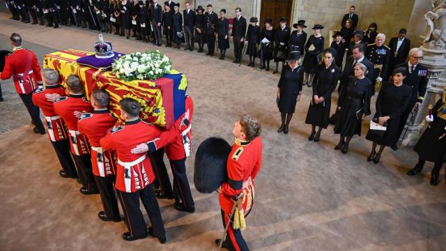 Queen Elizabeth II's coffin is carried through Westminster Hall