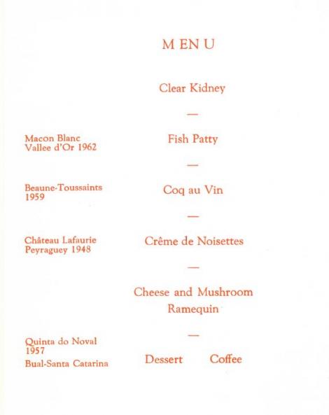 Menu from Commemoration Dinner 1965