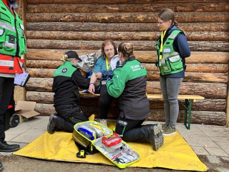 The St John Ambulance team treat a patient at the Die Johanniter 2023 first aid competition