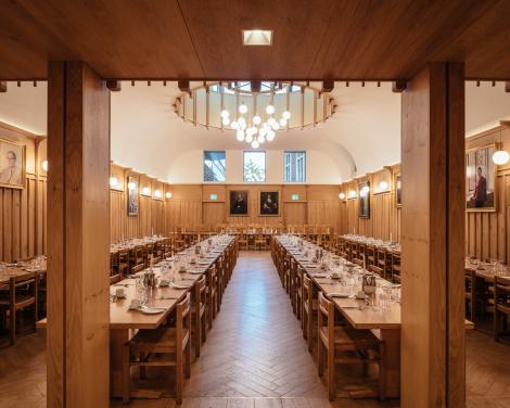 St Catharine's College dining hall set for a formal meal