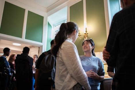 Postgraduate students in the St Catharine's MCR for a welcome event in 2023