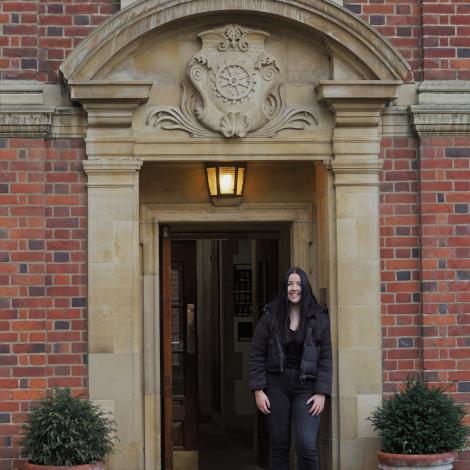 Megan Vickers at the entrance to St Catharine's