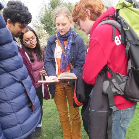 Tereza Maxerová with a group of St Catharine's students at the University of Cambridge Botanic Garden
