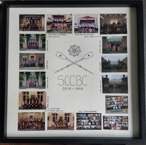 Framed photos presented to Carmen Failla by St Catharine's rowers in June 2023