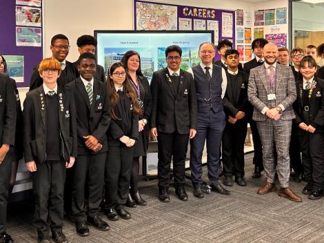 Professor Stefan Marciniak with George Coles and students at The Wells Academy