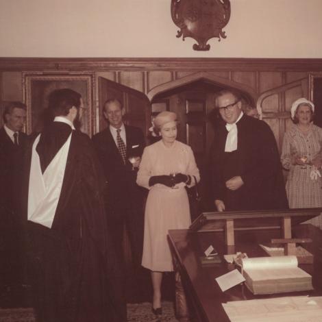 Queen Elizabeth II in the Senior Combination Room at St Catharine's College