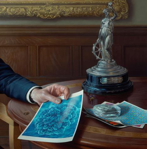 Table top and objects from the Portrait of Professor Sir Mark Welland by Miriam Escofet