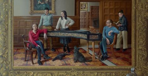 The Welland family portrait as a detail from the Portrait of Professor Sir Mark Welland by Miriam Escofet