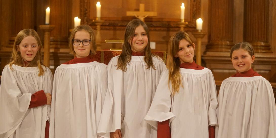 New girl choristers in St Catharine's College Chapel