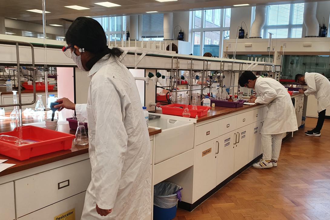 Summer camp participants during a practical at the Department of Chemistry