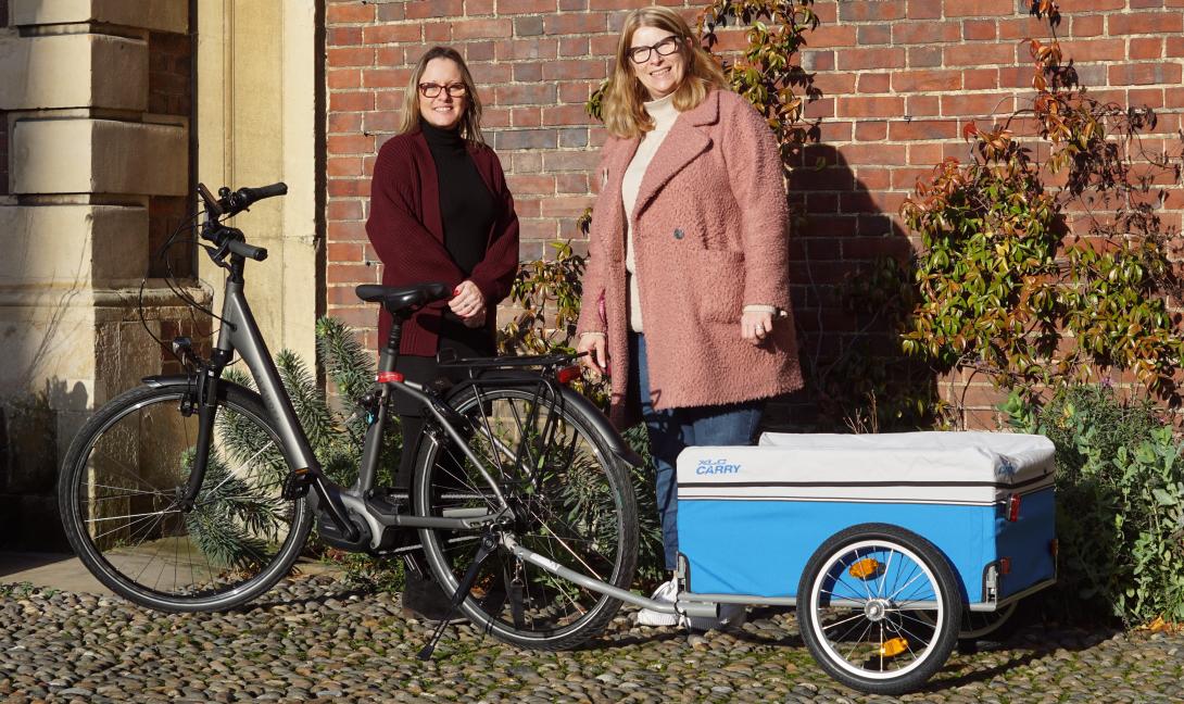 Clare Butler and Tracey Collins with Dolly the delivery bike