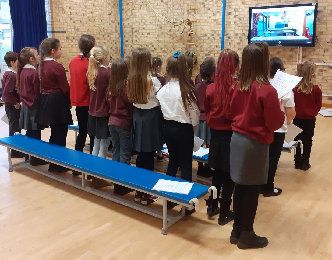 Elm Road Primary School choir attend a Zoom rehearsal