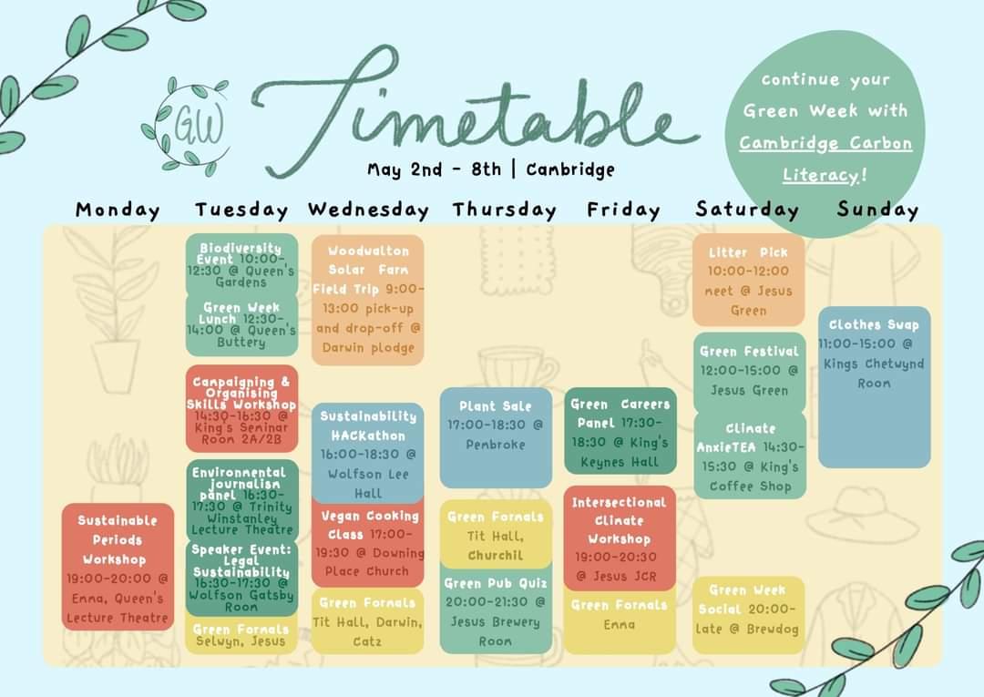 Timetable for Cambridge Green Week 2022