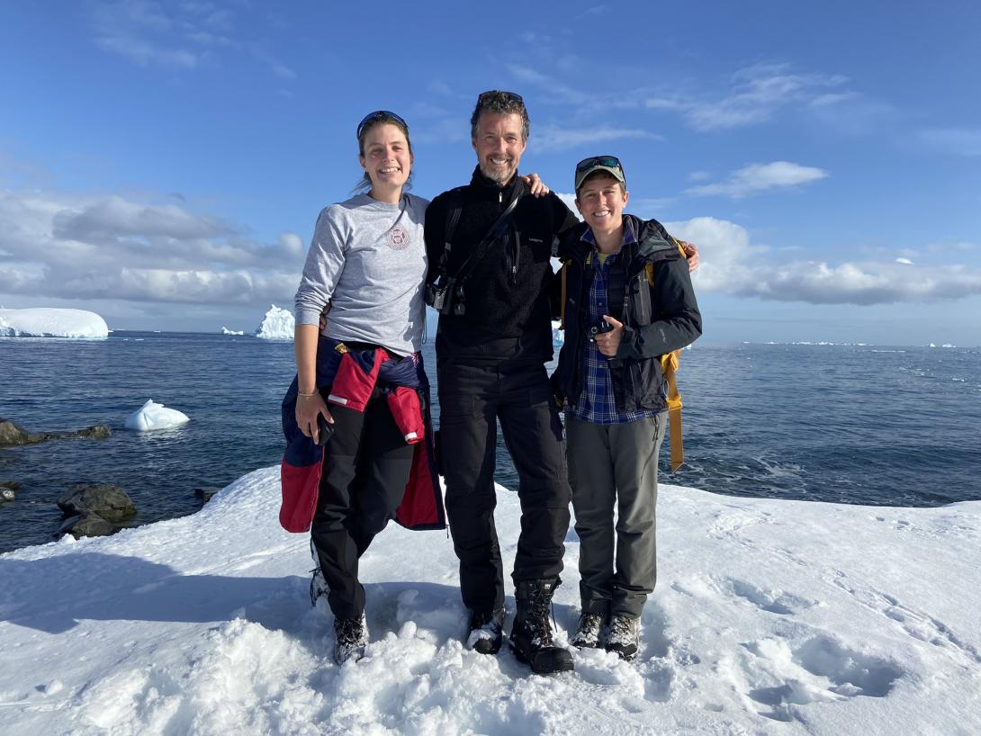 Professor Ian Willis (centre) in Antarctica with Laura Stevens and Becky Dell