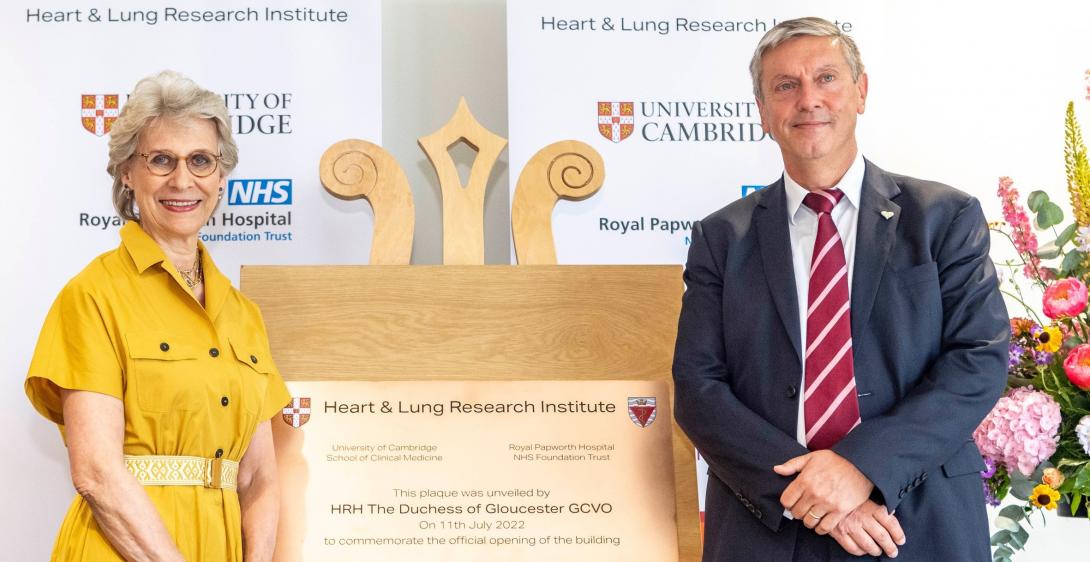Professor Nick Morrell and HRH The Duchess of Gloucester GCVO at the opening of the Heart and Lung Research Institute