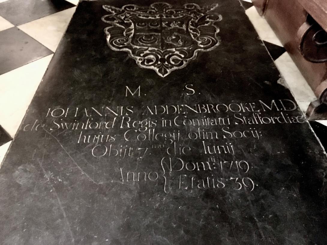 Tombstone of John Addenbrooke in St Catharine's College Chapel