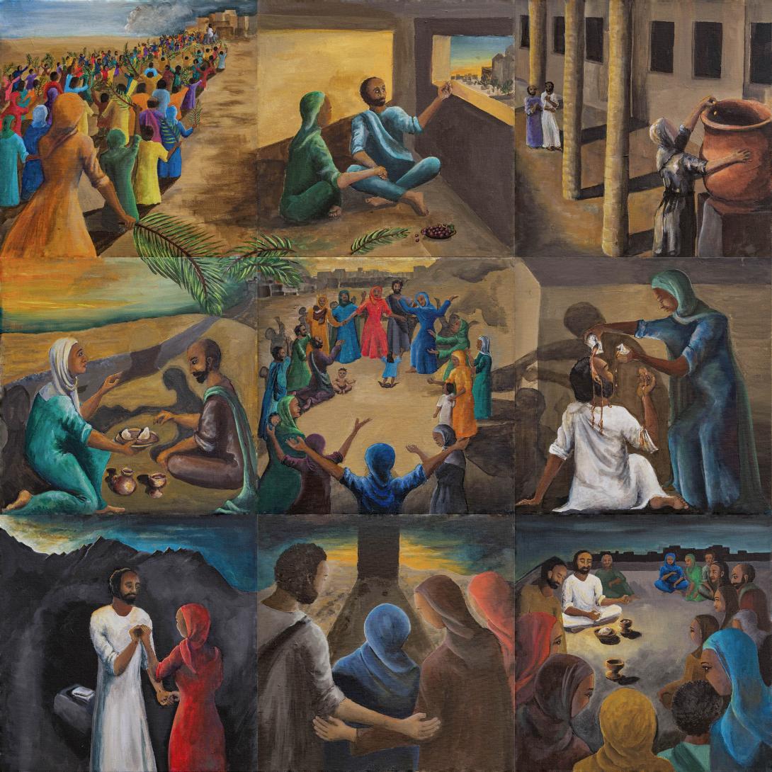 Composite image of the nine illustrations from 'Women of Holy Week' 
